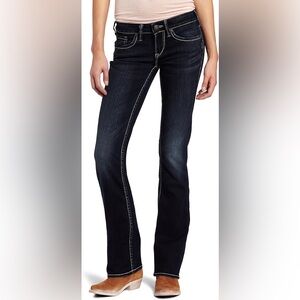 Silver Jeans Women's Aiko Dark Wash Denim Contrast Thread Bootcut Jeans- Size 28